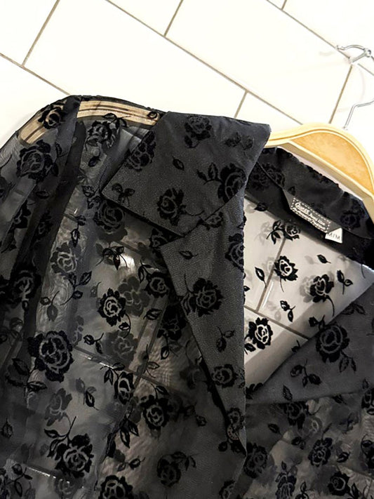vintage 90s guess sheer velvet rose blouse - good market thrift store
