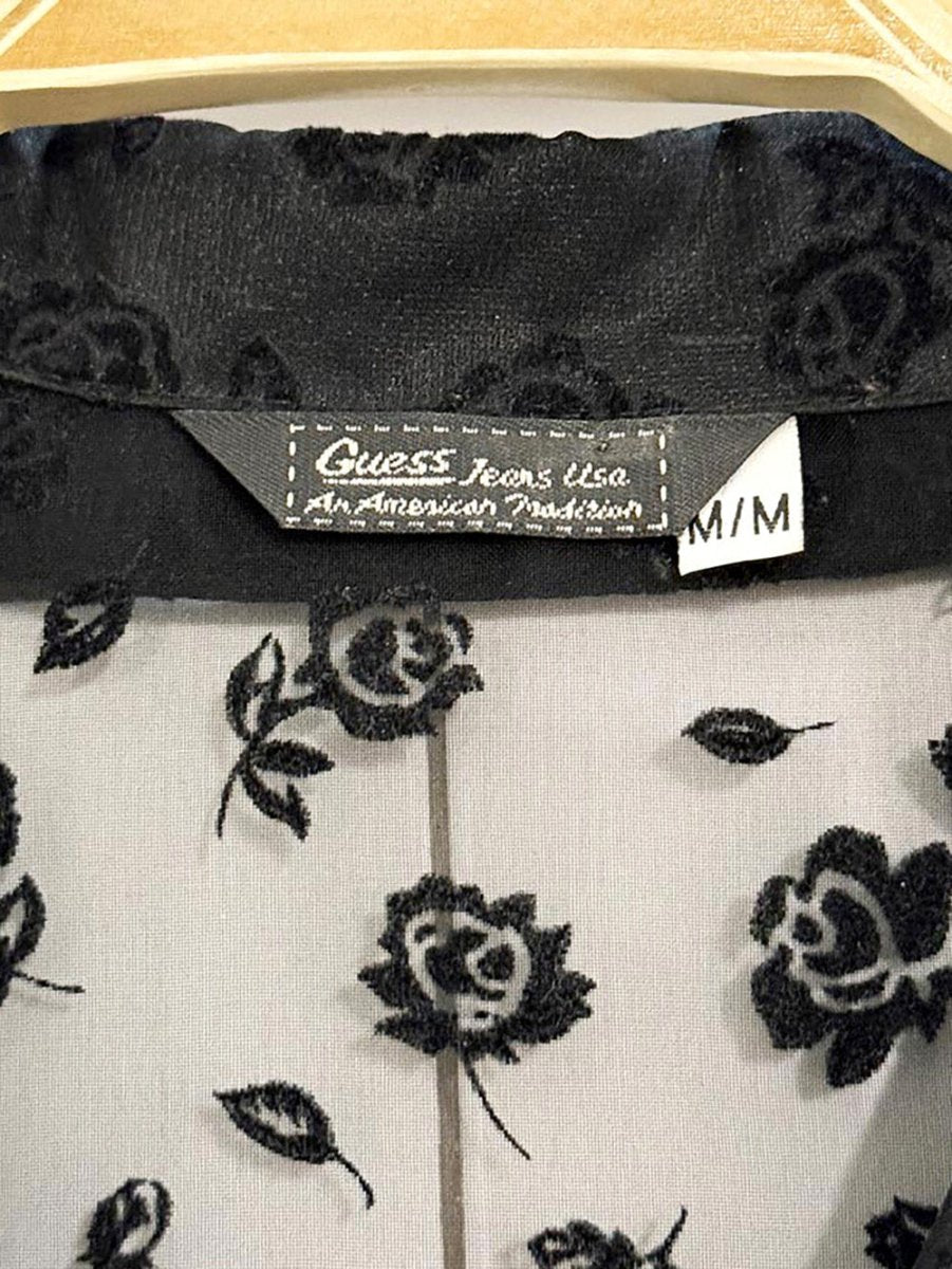 vintage 90s guess sheer velvet rose blouse - good market thrift store