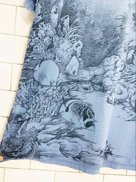 vintage 90s habitat all over print coral fish tee - good market thrift store