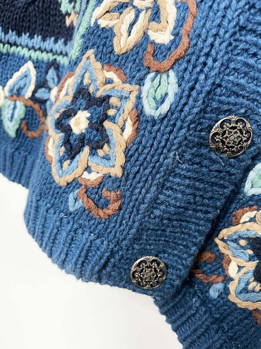 vintage 90s ID distinctions floral embroidered knit cardigan - good market thrift store