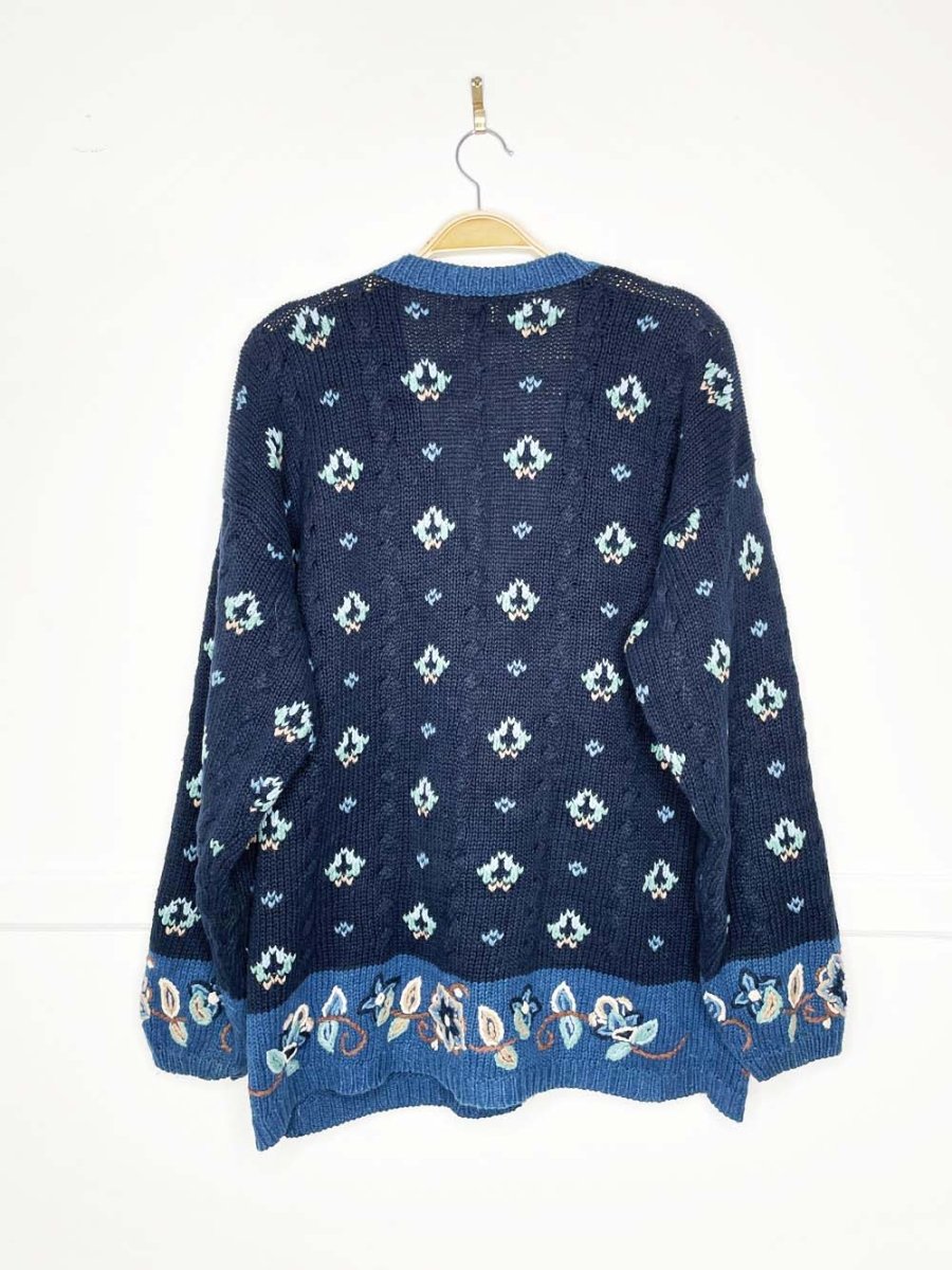 vintage 90s ID distinctions floral embroidered knit cardigan - good market thrift store