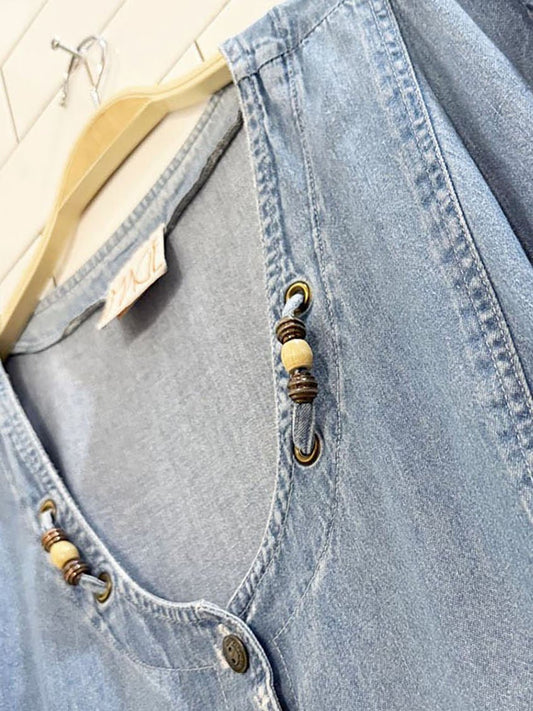 vintage 90s image full button corset waist denim maxi dress - good market thrift store