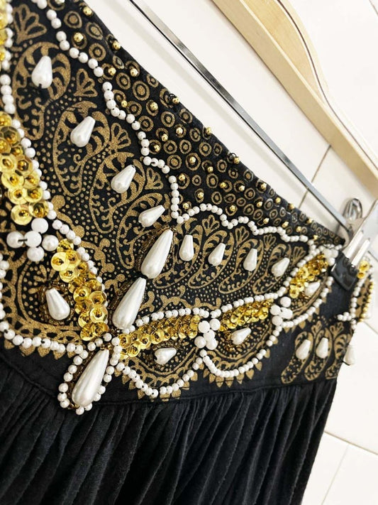 vintage 90s jane ashley pearl beaded basque waist midi skirt - good market thrift store