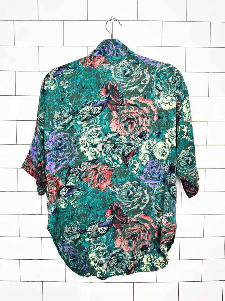 vintage 90s jean-iver flowers + birds full button shirt | legion - good market thrift store