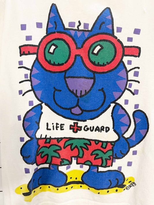vintage 90s jkb lifeguard cat art graphic tee | made in USA - good market thrift store