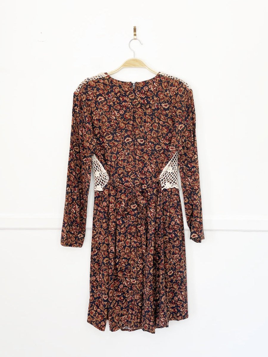vintage 90s karin stevens crochet vest long sleeve floral midi dress - good market thrift store
