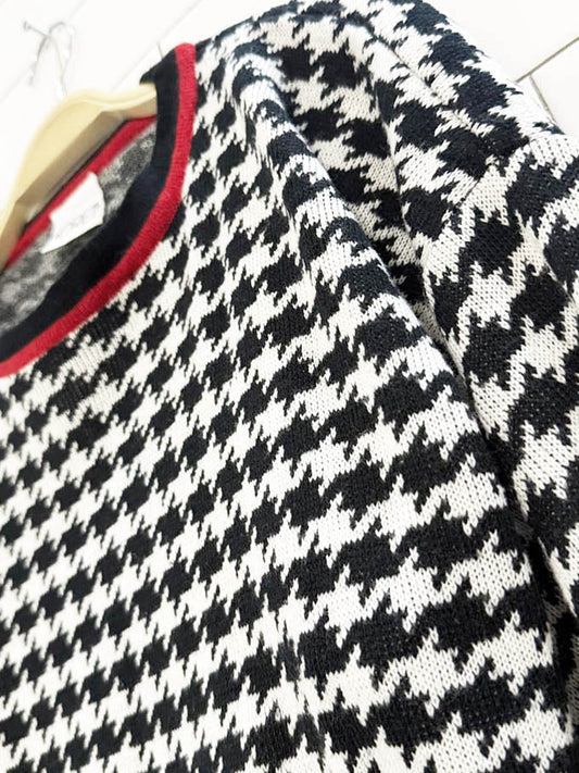vintage 90s koret boxy houndstooth knit sweater - good market thrift store