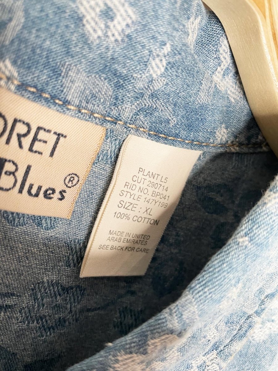 vintage 90s koret city blues floral denim full button shirt - good market thrift store