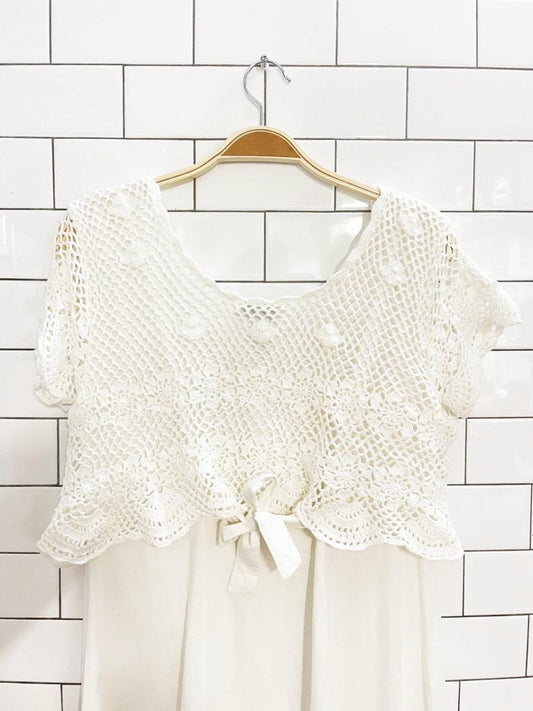 vintage 90s kroshetta crochet top full button tie back maxi sun dress - good market thrift store