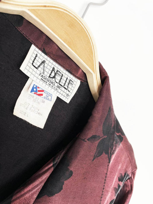 vintage 90s la belle floral metallic tie front cropped blouse | made in USA - good market thrift store