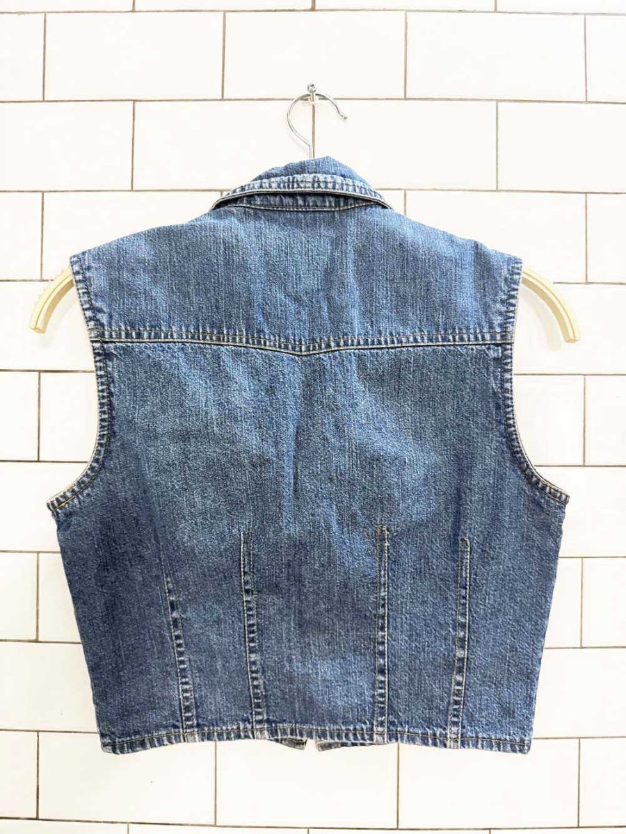vintage 90s le chateau minimal zip cropped denim vest | made in Canada - good market thrift store