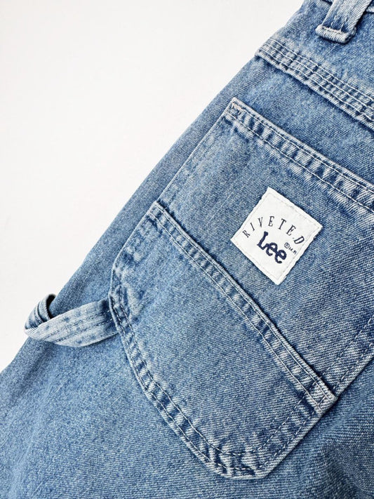 vintage 90s lee riveted denim carpenter long jorts - good market thrift store