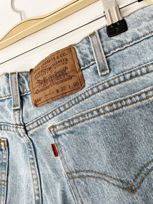 vintage 90s levi's 550 orange tab relaxed fit long denim shorts - good market thrift store