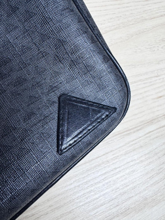 vintage 90s liz claiborne monogram leather trim canvas bag - good market thrift store