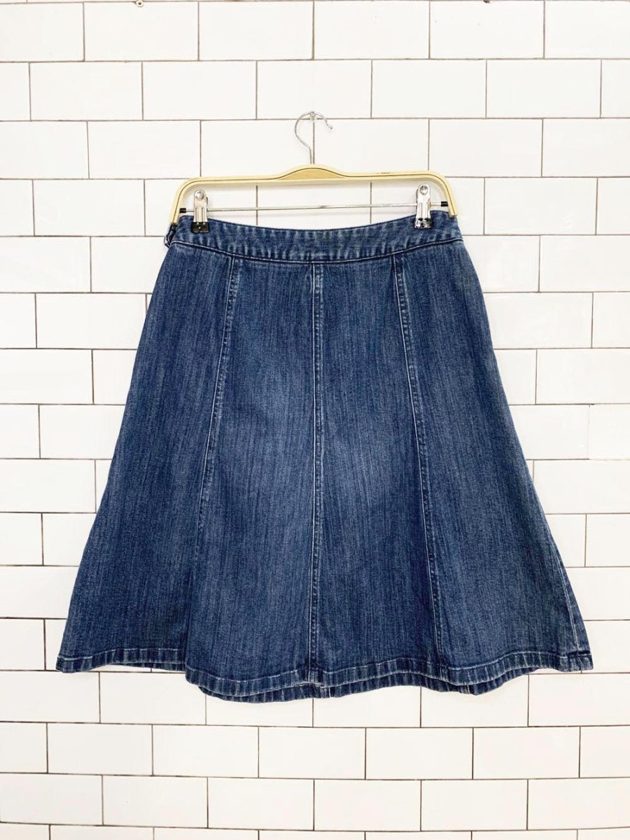 vintage 90s ll bean flare denim knee - length skirt | classic fit straight - good market thrift store