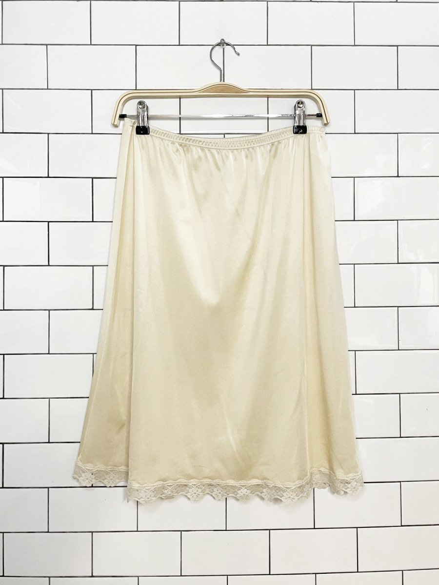 vintage 90s lorraine lace trim sateen midi slip skirt | made in usa - good market thrift store