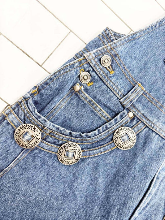 vintage 90s lovely us western concho baggy denim overall shorts - good market thrift store