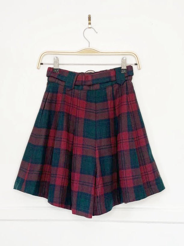 vintage 90s mode museum wool plaid belted high waist skirt shorts - good market thrift store