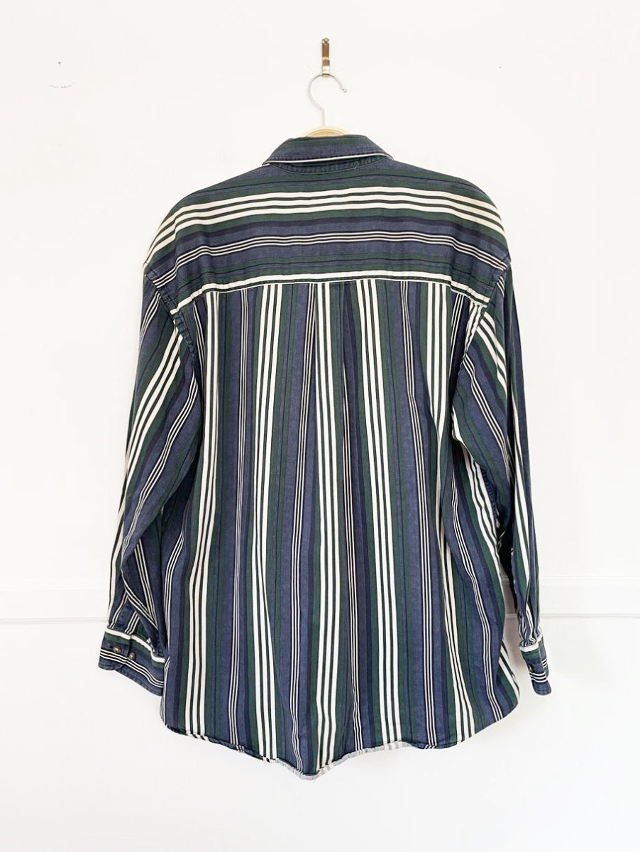 vintage 90s natural issue striped full button shirt | made in el salvador - good market thrift store