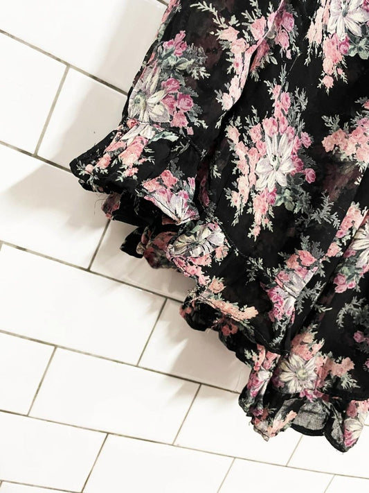 vintage 90s neo nostalgic boho tiered chiffon floral maxi skirt | made in India - good market thrift store