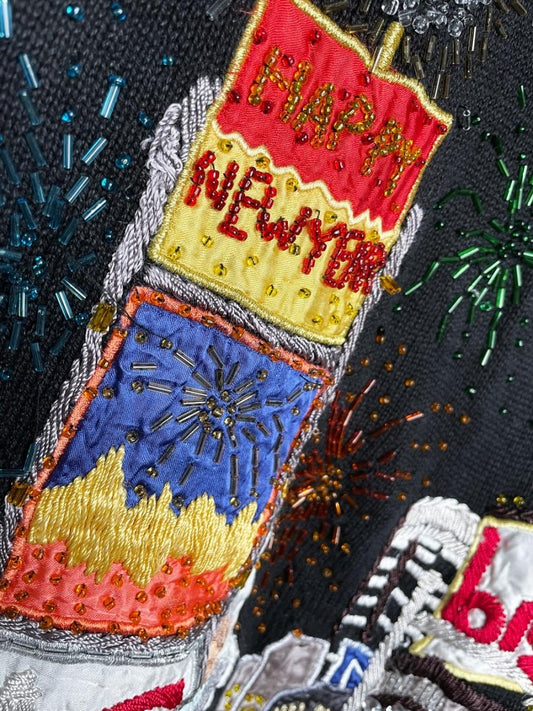 vintage 90s new years time square NYC hand - beaded sweater | arriviste - good market thrift store