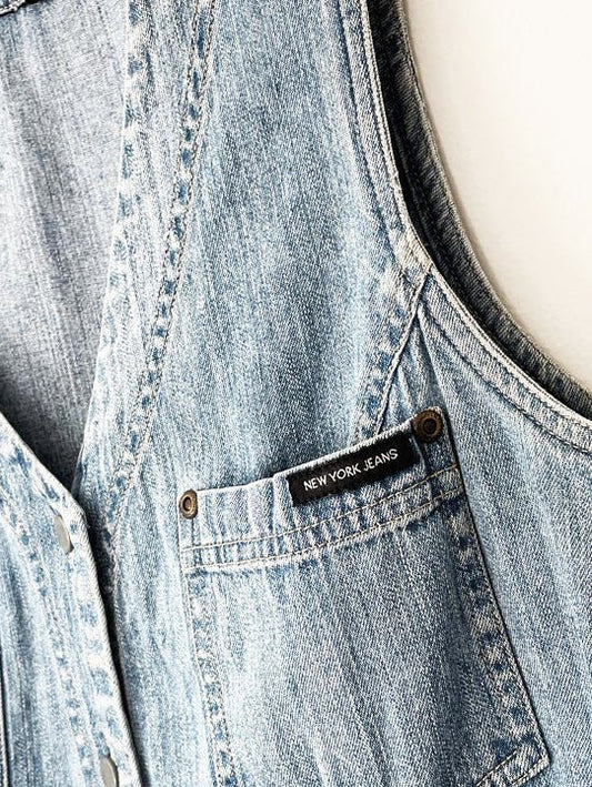vintage 90s new york jeans full button denim mini dress - good market thrift store