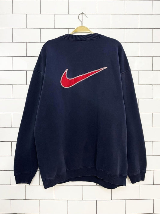 vintage 90s nike contrast stitch spell out sweatshirt | made in canada - good market thrift store