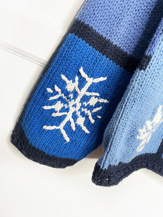 vintage 90s norm thompson snowflake patchwork knit cardigan - good market thrift store