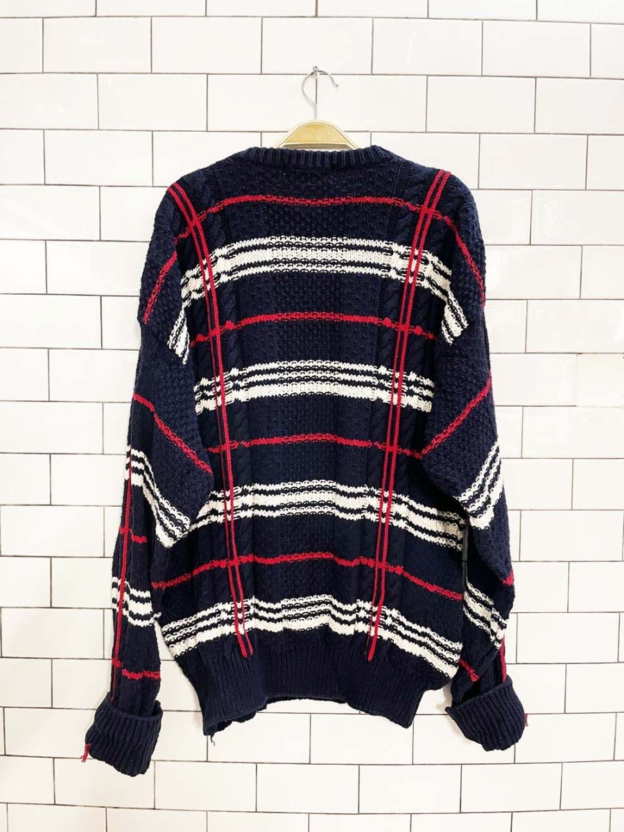 vintage 90s north country chunky cable knit plaid sweater | eaton - good market thrift store