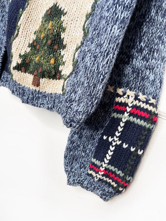 vintage 90s northcrest winter patchwork chunky knit cardigan - good market thrift store