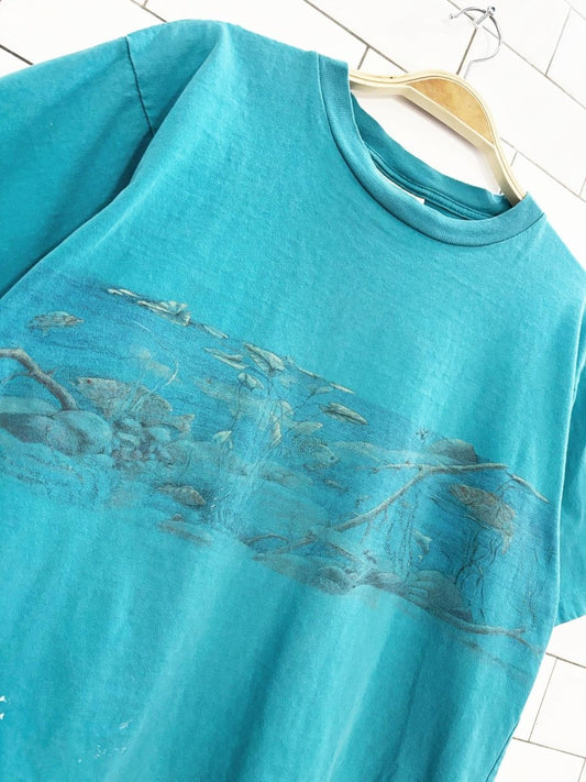 vintage 90s northern reflections faded pond scene tee - good market thrift store