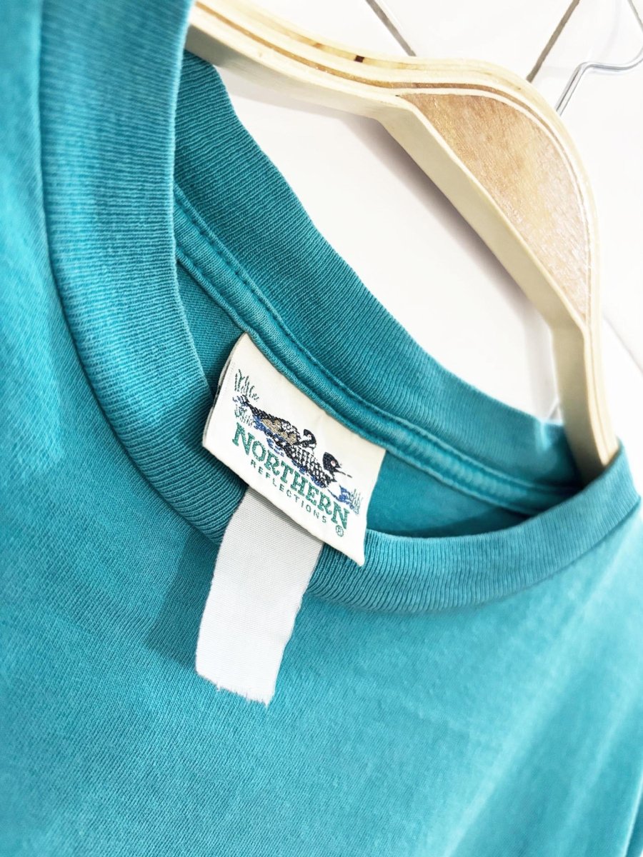vintage 90s northern reflections faded pond scene tee - good market thrift store