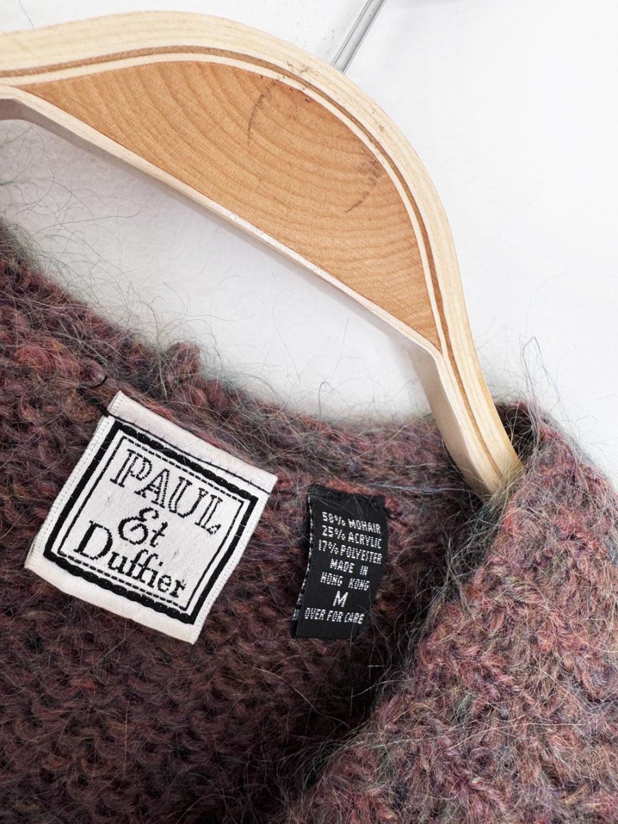 vintage 90s paul et duffier mohair-blend boxy knit hoodie cardigan - good market thrift store