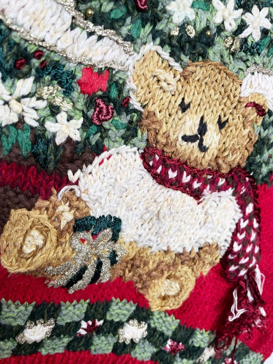 vintage 90s petite sophisticate christmas tree + bears knit sweater - good market thrift store