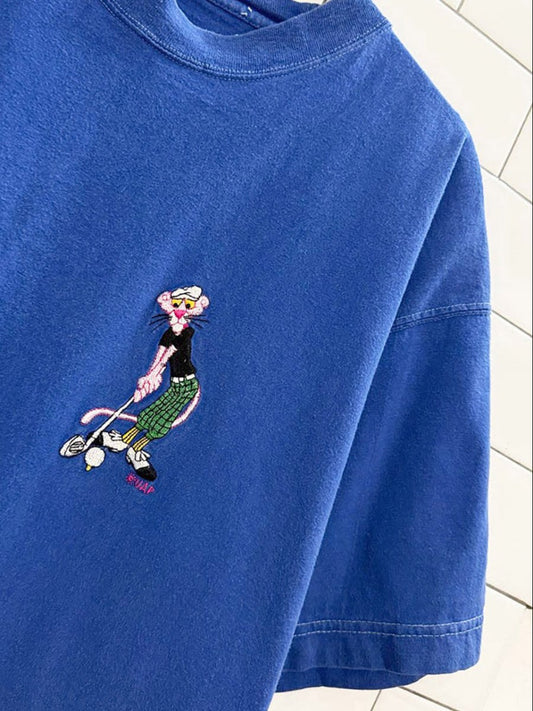 vintage 90s pink panther golfs embroidered tee | toon time - good market thrift store