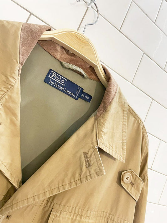 vintage 90s polo ralph lauren suede collar utility chore jacket - good market thrift store