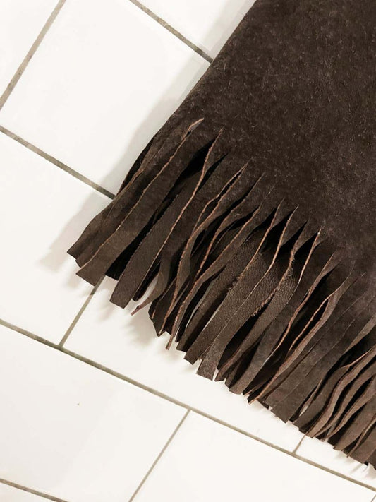 vintage 90s reitmans suede fringe mini skirt - good market thrift store