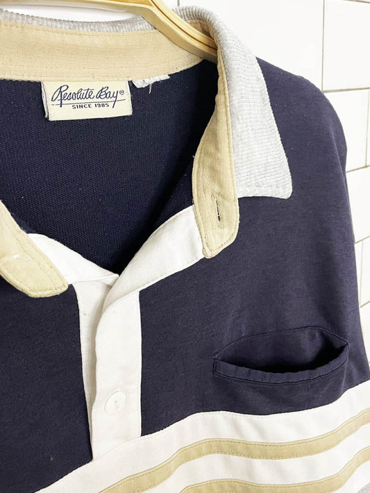 vintage 90s resolute bay 1/4 button colour block collared sweatshirt - good market thrift store