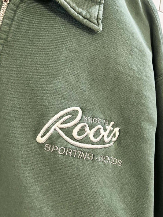 vintage 90s roots distressed 1/4 zip sweatshirt - good market thrift store