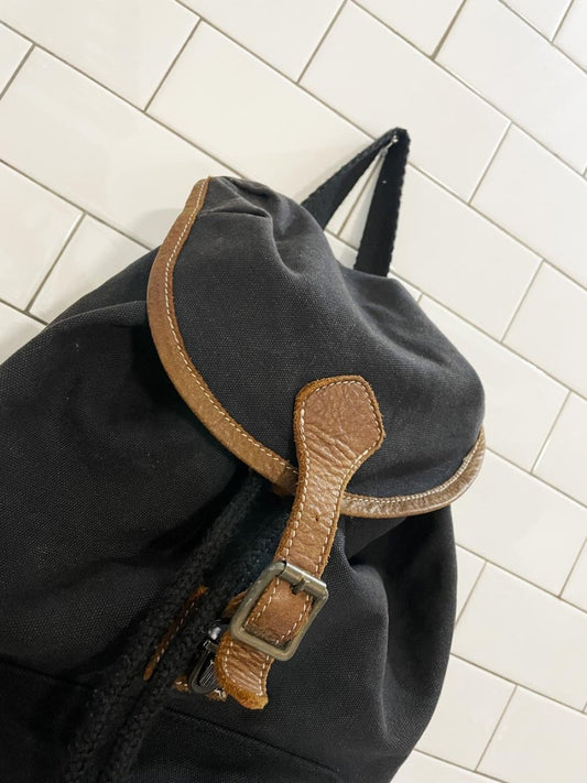vintage 90s roots leather trim canvas backpack - good market thrift store