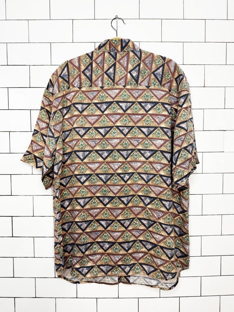 vintage 90s silk society 100% linen abstract nature full button shirt - good market thrift store
