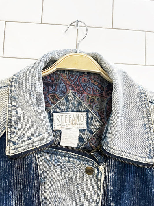 vintage 90s stefano chunky cord + acid wash denim biker jacket - good market thrift store