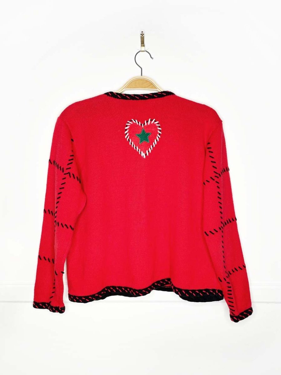 vintage 90s studio works patchwork holiday knit cardigan - good market thrift store