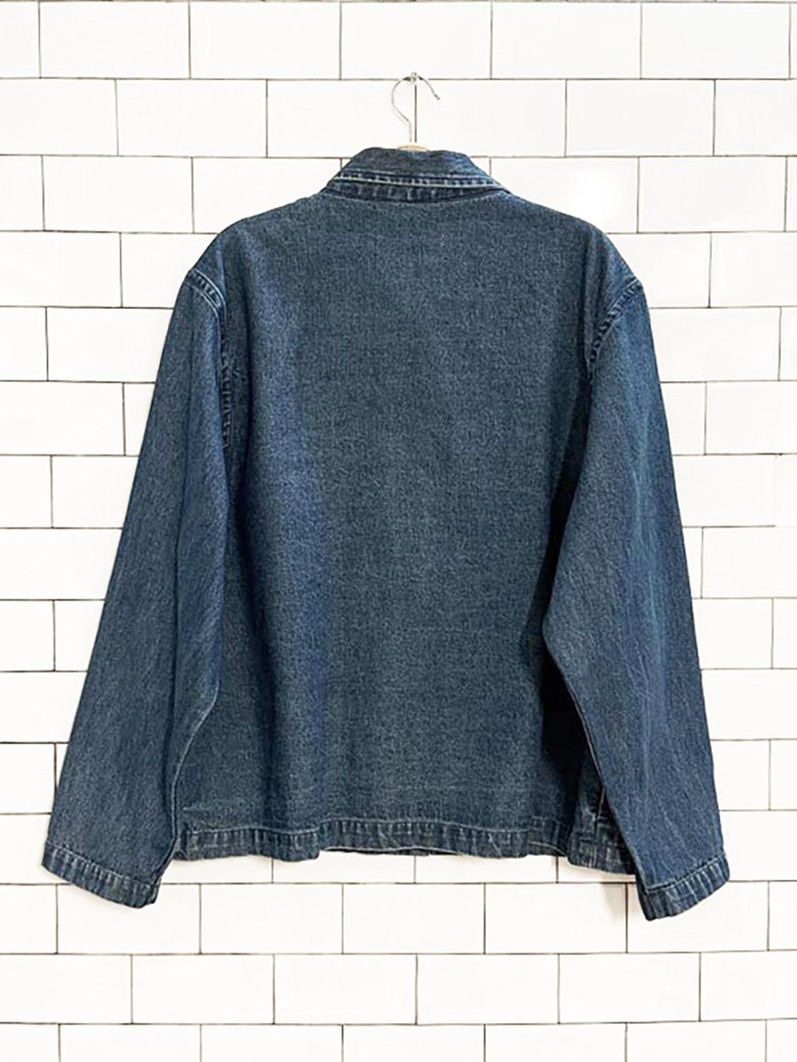 vintage 90s tantrums embroidered sequin floral denim jacket - good market thrift store