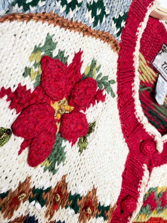 vintage 90s tiara holiday patchwork chunky knit cardigan - good market thrift store