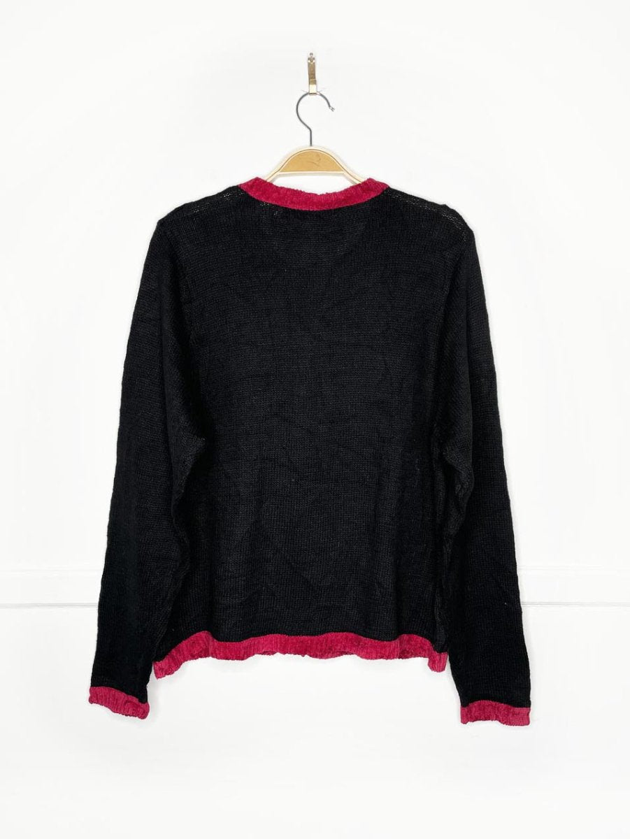 vintage 90s victoria jones holiday teddy bears knit cardigan | chenille trim - good market thrift store