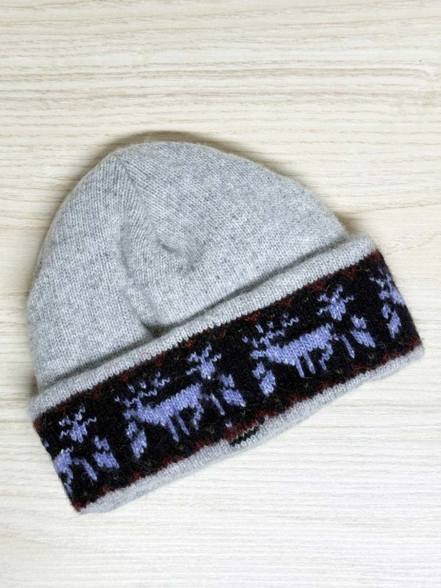 vintage 90s wool fair isle reindeer fleece lined toque - good market thrift store