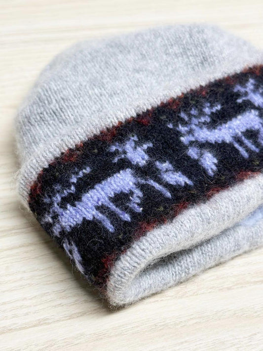 vintage 90s wool fair isle reindeer fleece lined toque - good market thrift store