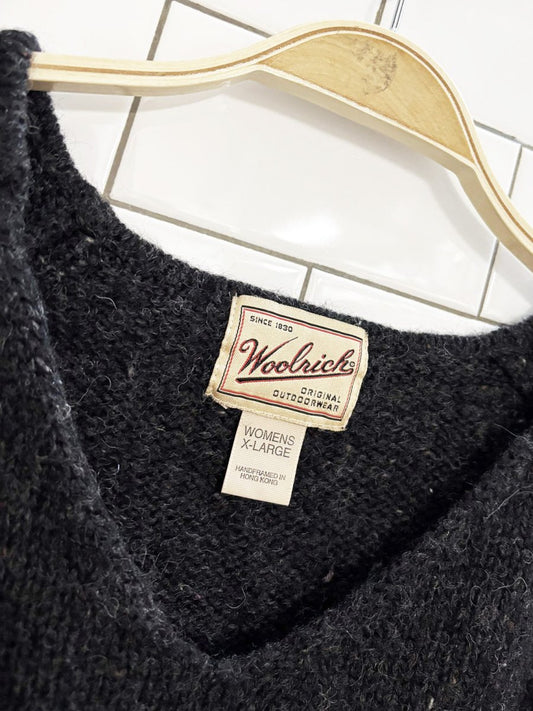 vintage 90s woolrich 100% wool v - neck rolled hem sweater - good market thrift store