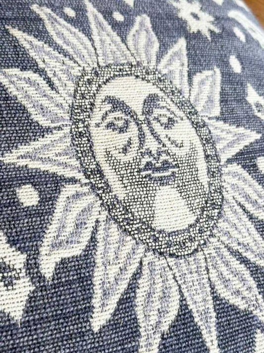 vintage 90s woven sun and moon celestial pillow - good market thrift store